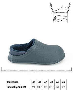 Gezer Erkek Kışlık Eva içi Peluşlu Tüylü Sessiz Taban Ev Bahçe Terlik Lacivert