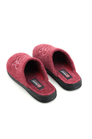 Gezer Kadın Kışlık Keçe Nakışlı Kalp Tasarım Ev Bahçe Terlik