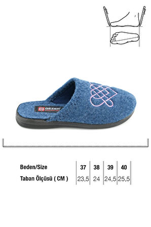 Gezer Kadın Kışlık Keçe Nakışlı Kalp Tasarım Ev Bahçe Terlik