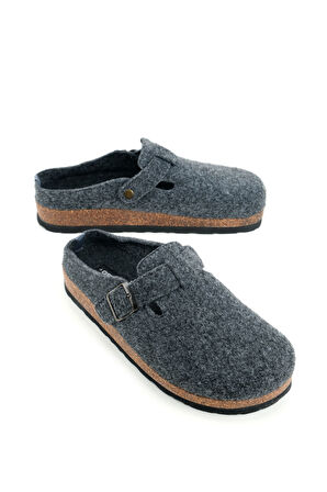 Gezer Erkek Kışlık Keçe Mantar Taban Tek Toka Ayarlanabilir Rahat Taban Ev Bahçe Terlik