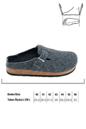 Gezer Erkek Kışlık Keçe Mantar Taban Tek Toka Ayarlanabilir Rahat Taban Ev Bahçe Terlik