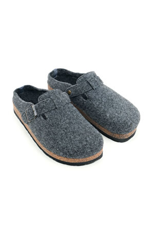 Gezer Erkek Kışlık Keçe Mantar Taban Tek Toka Ayarlanabilir Rahat Taban Ev Bahçe Terlik