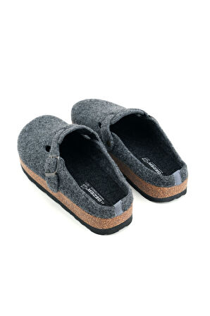 Gezer Erkek Kışlık Keçe Mantar Taban Tek Toka Ayarlanabilir Rahat Taban Ev Bahçe Terlik