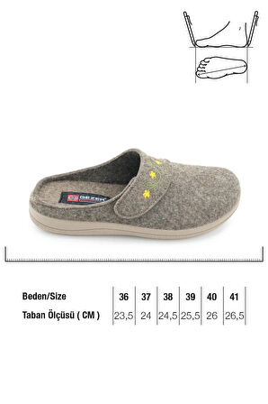 Gezer Kadın Kışlık Nakışlı Tasarım Cırtlı Ayarlanabilir Rahat Taban Ev Bahçe Terlik