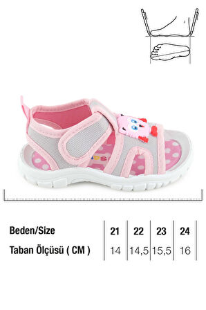 Gezer Kız Çocuk Yazlık Alt Taban PVC Rahat İç Taban Terk Cırt Cırtlı Ayarlanabilir Günlük Sandalet