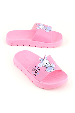 Gezer Kız Çocuk Yazlık Best Friend Bunny PU Rahat Taban Ev Banyo Havuz Plaj Terlik