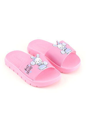 Gezer Kız Çocuk Yazlık Best Friend Bunny PU Rahat Taban Ev Banyo Havuz Plaj Terlik
