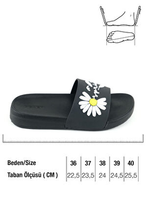 Gezer Kadın Yazlık Papatya Tasarım PU Rahat Taban Ev Banyo Havuz Plaj Terlik