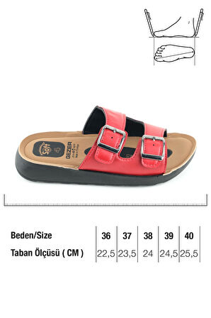 Gezer Kadın Yazlık PU Alt Taban Suni Deri İki Toka Ayarlanabilir İç Taban Anatomical Dört Nokta Yastıklı Rahat Günlük Terlik