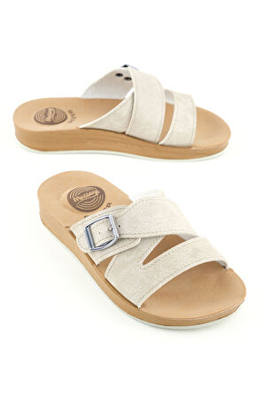 Gezer Kadın Yazlık Alt Taban PU Suni Deri Tek Toka Ayarlanabilir Rahat Masaj Taban Günlük Terlik