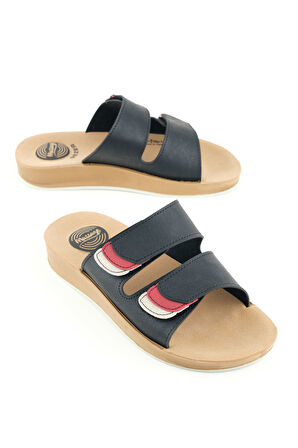 Gezer Kadın Yazlık Alt Taban PU Suni Deri Çift Cırt Cırtlı Ayarlanabilir Rahat Masaj Taban Günlük Terlik