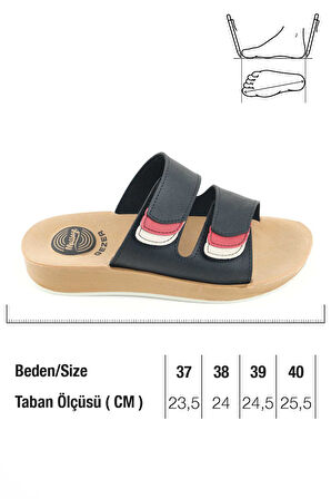 Gezer Kadın Yazlık Alt Taban PU Suni Deri Çift Cırt Cırtlı Ayarlanabilir Rahat Masaj Taban Günlük Terlik