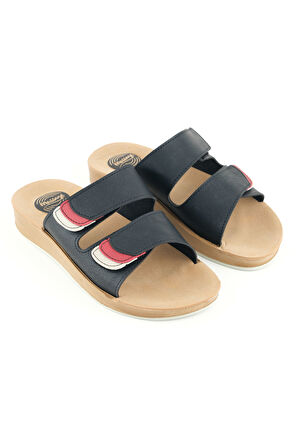 Gezer Kadın Yazlık Alt Taban PU Suni Deri Çift Cırt Cırtlı Ayarlanabilir Rahat Masaj Taban Günlük Terlik