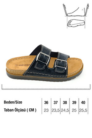 Gezer Kadın Yazlık Suni Deri İki Toka Ayarlanabilir Comfort Taban Günlük Terlik