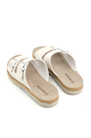 Gezer Kadın Yazlık Suni Deri İki Toka Ayarlanabilir Comfort Taban Günlük Terlik