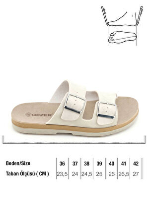 Gezer Kadın Yazlık Suni Deri İki Toka Ayarlanabilir Comfort Taban Günlük Terlik