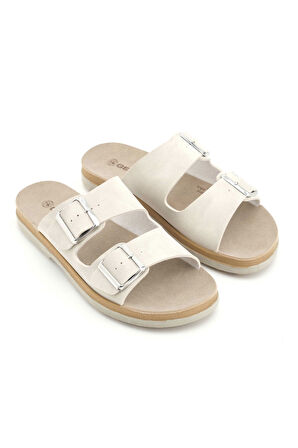 Gezer Kadın Yazlık Suni Deri İki Toka Ayarlanabilir Comfort Taban Günlük Terlik
