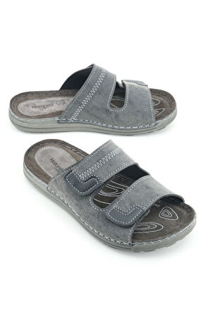 Gezer Naturela Comfort Erkek Yazlık İç Taban Hakiki Deri Çift Cırtlı Ayarlanabilir Rahat Taban Günlük Terlik
