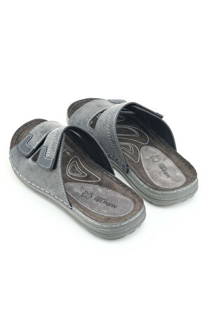 Gezer Naturela Comfort Erkek Yazlık İç Taban Hakiki Deri Çift Cırtlı Ayarlanabilir Rahat Taban Günlük Terlik