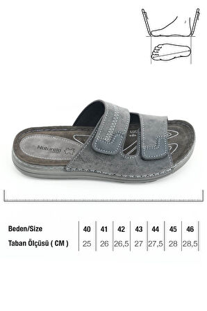 Gezer Naturela Comfort Erkek Yazlık İç Taban Hakiki Deri Çift Cırtlı Ayarlanabilir Rahat Taban Günlük Terlik