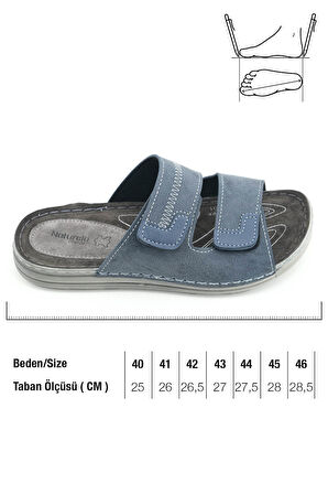 Gezer Naturela Comfort Erkek Yazlık İç Taban Hakiki Deri Çift Cırtlı Ayarlanabilir Rahat Taban Günlük Terlik