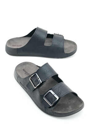 Gezer Naturela Comfort Erkek Yazlık Suni Deri Çift Toka Ayarlanabilir Rahat Taban Günlük Terlik