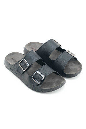 Gezer Naturela Comfort Erkek Yazlık Suni Deri Çift Toka Ayarlanabilir Rahat Taban Günlük Terlik