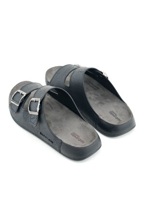 Gezer Naturela Comfort Erkek Yazlık Suni Deri Çift Toka Ayarlanabilir Rahat Taban Günlük Terlik