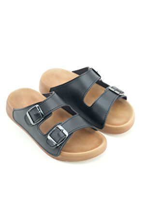 Gezer Kadın Yazlık Suni Deri İki Kemer Cırt Cırtlı Ayarlanabilir Rahat Taban Günlük Terlik