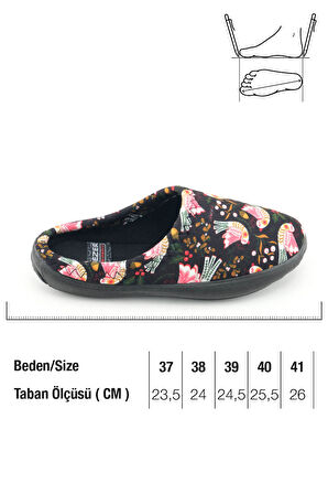 Gezer Kadın Kışlık PU Rahat Taban Desenli Ev Bahçe Gondol Terlik