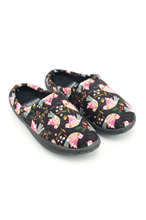 Gezer Kadın Kışlık PU Rahat Taban Desenli Ev Bahçe Gondol Terlik