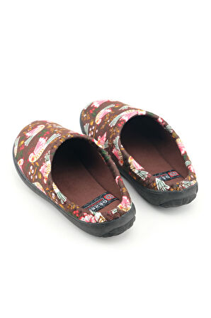 Gezer Kadın Kışlık PU Rahat Taban Desenli Ev Bahçe Gondol Terlik