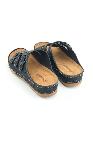 Gezer Kadın Yazlık Yüksek Topuk Mikrofiber Rahat Taban Üç Toka Ayarlanabilir Günlük Terlik