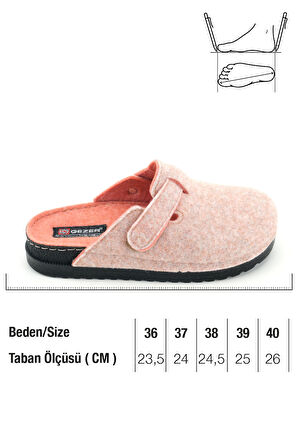 Gezer Kadın Kışlık Rahat Taban Cırtlı Ayarlanabilir Keçe Ev Bahçe Terlik