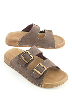Gezer Erkek Yazlık Suni Deri İki Toka Ayarlanabilir Rahat Taban Günlük Terlik
