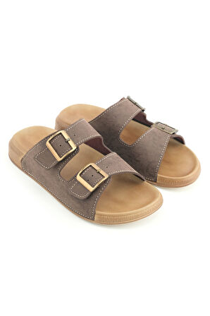 Gezer Erkek Yazlık Suni Deri İki Toka Ayarlanabilir Rahat Taban Günlük Terlik
