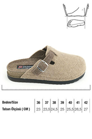 Gezer Kadın Kışlık Rahat Taban Tek Toka Ayarlanabilir Keçe Ev Bahçe Terlik