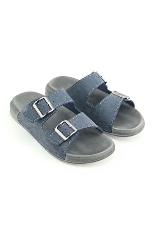 Gezer Erkek Yazlık Suni Deri İki Toka Ayarlanabilir Rahat Taban Günlük Terlik