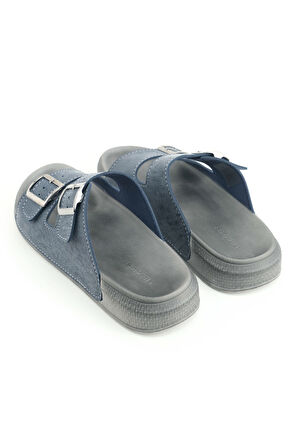 Gezer Erkek Yazlık Suni Deri İki Toka Ayarlanabilir Rahat Taban Günlük Terlik