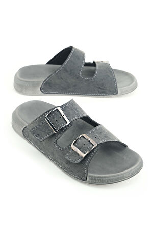 Gezer Erkek Yazlık Suni Deri İki Toka Ayarlanabilir Rahat Taban Günlük Terlik