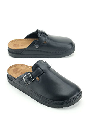 Paleng Kadın Kışlık İç Dış Hakiki Deri Rahat Taban Tek Kemer Ayarlanabilir Ev Bahçe Terlik