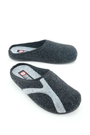 Gezer Kışlık Erkek PU Alt Taban Çıkarılabilir İç Tabanlıklı Keçe Ev Bahçe Terlik