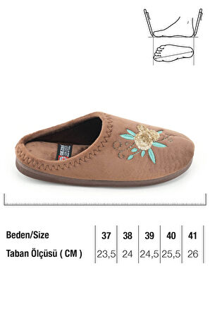 Gezer Kadın Kışlık PU Rahat Taban Nakışlı Tasarım Ev Bahçe Terlik