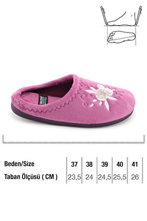 Gezer Kadın Kışlık PU Rahat Taban Nakışlı Tasarım Ev Bahçe Terlik