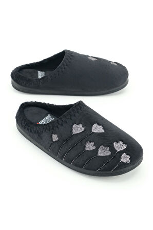 Gezer Kadın Kışlık PU Rahat Taban Nakışlı Tasarım Ev Bahçe Terlik