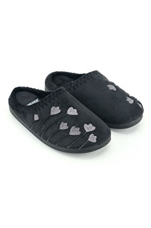 Gezer Kadın Kışlık PU Rahat Taban Nakışlı Tasarım Ev Bahçe Terlik