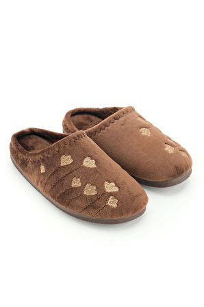 Gezer Kadın Kışlık PU Rahat Taban Nakışlı Tasarım Ev Bahçe Terlik