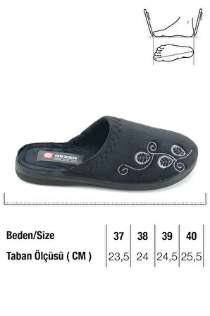 Gezer Kadın Kışlık PU Rahat Taban Nakışlı Tasarım Ev Bahçe Terlik