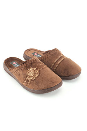 Gezer Kadın Kışlık PU Rahat Taban Nakışlı Tasarım Ev Bahçe Terlik