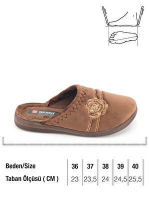 Gezer Kadın Kışlık PU Rahat Taban Nakışlı Tasarım Ev Bahçe Terlik
